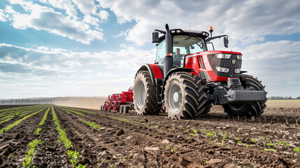 Traditional Agriculture: Farmer Using Old Tractor to Plow Farmland. Generative AI.