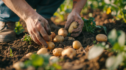 Farmers Inspecting Freshly Harvested Potatoes for Quality. Generative AI.