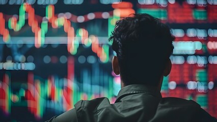 Entrepreneur celebrates success with rising stock market indicators amid crypto enthusiasm . Concept Success in Entrepreneurship, Stock Market Performance, Crypto Enthusiasm, Business Achievements