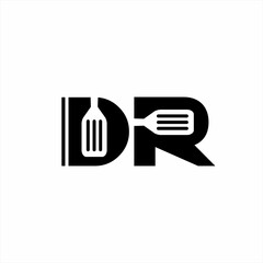 Restaurant logo design with the concept of the letters DR and a grill.