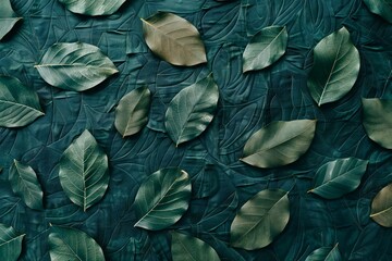 Green leaves background,  Flat lay, top view, copy space