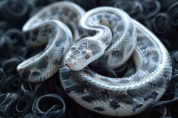 Close-up image of a snake on a black background,  Halloween