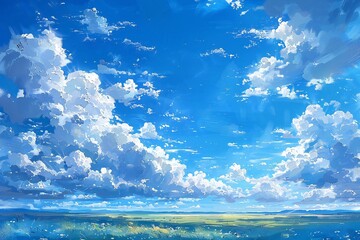 Blue sky with white clouds,  Nature background,   illustration