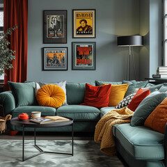 Well-decorated living room with abundant furniture and wall art. Generative AI