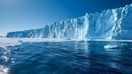 The Urgent Impact of Global Warming on Earth's Poles: Antarctic Glacier Melting Scene. Concept Climate Change, Antarctic Ice Melt, Environmental Consequences, Polar Region Impact, Urgency of Action