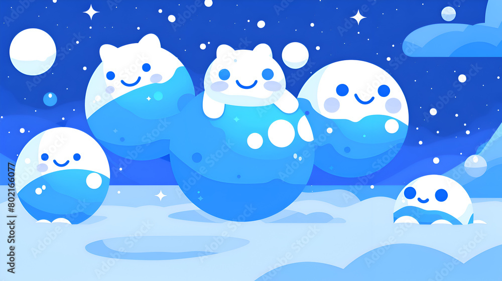 Poster a cartoon of three bears in space with a blue sky background. the bears are smiling and appear to be