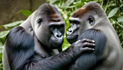 a pair of gorillas sharing a tender moment as they upscaled 7