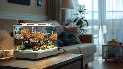 Beautiful aquarium on table in room