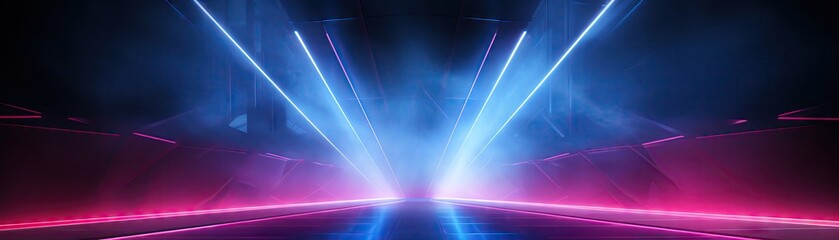 Abstract V neon lighting, ethereal glow, futuristic background with room for text