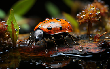 Obraz premium Ladybug perched on leaf. Generative AI