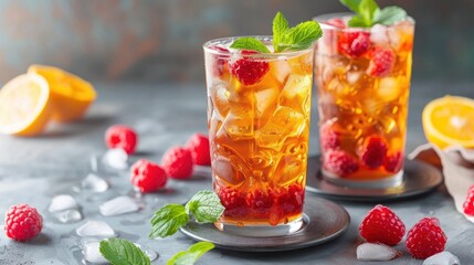 Summers Refreshing Delight Honey Raspberry Iced Tea in a Vibrant Copy Space