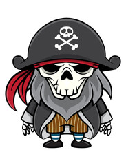 Bearded Skeleton wearing pirate cap, bandana and Sailor uniform. Best for sticker, logo, and mascot with halloween themes