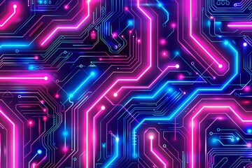 Obraz premium A glowing pink and blue circuit board.
