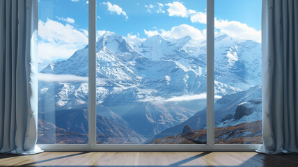 living room with large window overlooking the mountain