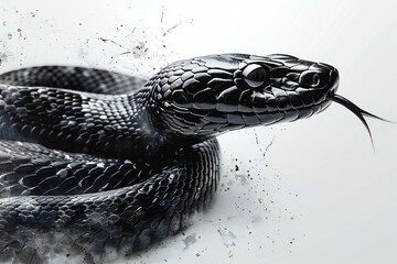 Black snake on a white background,  Digital painting,   rendering