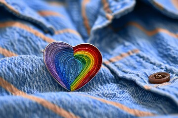 Colorful heart-shaped object on blue jeans background, close up - Powered by Adobe