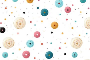 White background simple minimalistic seamless pattern, multicolored playful hand drawn cute lines and stars on sugar sprinkles on a donut, confetti