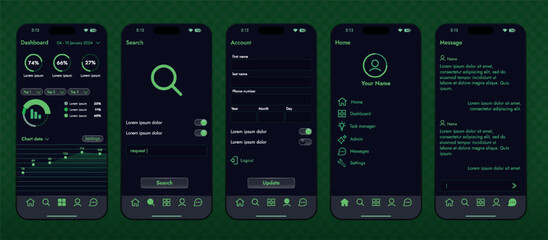 A set of high-tech interface components. Electronic panel display displays abstract graphics and information from vector graphics, infographics and other elements.