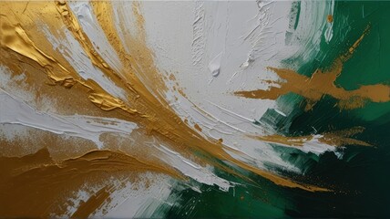 abstract white, green and gold oil painting texture, abstract rough acrylic brushstrokes texture background