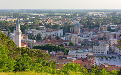 View of Monfalcone, Italy, from the hill next to the Rocca fortress