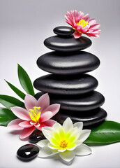 spa stones with pink flower