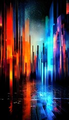 Obraz premium Regenbogen einer nächtlichen Stadt. Wallpaper für Telefon 5.