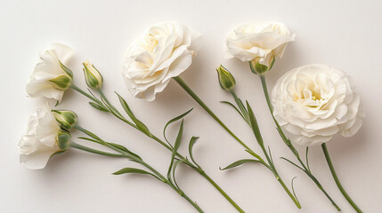 Beautiful Eustoma flowers on white background