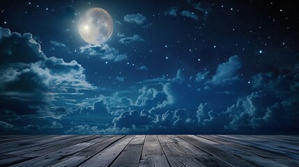 backgrounds night sky with stars and moon and clouds. wood. AI Generative