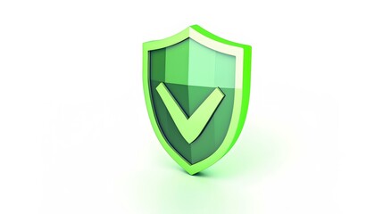 cartoon 3d Icon safety shield check mark perspective . green symbol security safety icon. Checkmark in minimalistic style. 3d vector illustration. white background