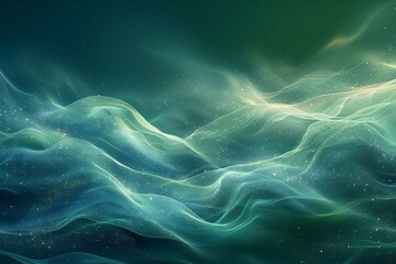 Abstract green wave background with glowing particles,  generated abstract background