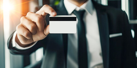 businessman holding credit card with Online payment, banking online bill payment Approved concept...