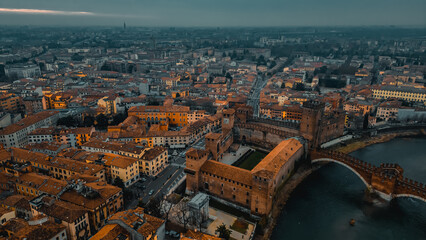 Scaliger Bridge Aerial view. Verona, Italy