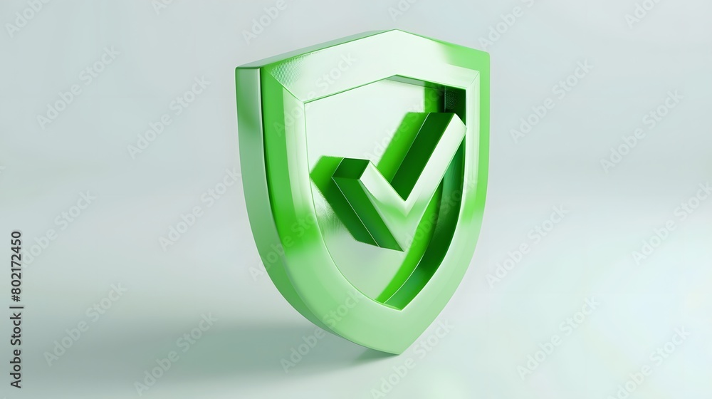 Wall mural cartoon 3d icon safety shield check mark perspective . green symbol security safety icon. checkmark 