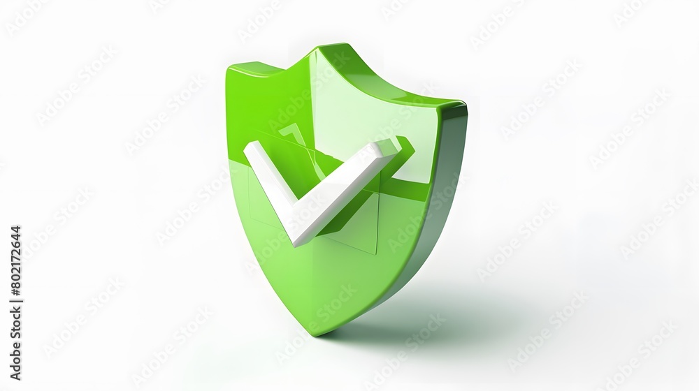 Wall mural cartoon 3d icon safety shield check mark perspective . green symbol security safety icon. checkmark 