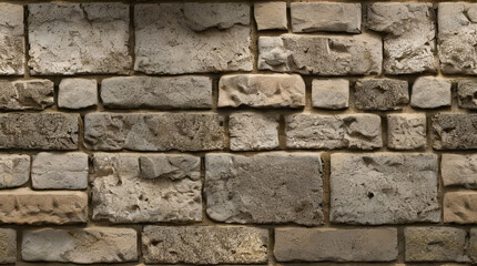 Fototapeta premium Stone Wall Texture. Brick Wall Background. Rough Stone Surface. Ancient Brickwork. Weathered Vintage Old Masonry Rustic Aged Architecture Pattern Urban Brown Grey Gray