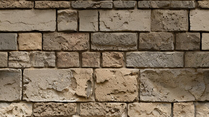 Fototapeta premium Stone Wall Texture. Brick Wall Background. Rough Stone Surface. Ancient Brickwork. Weathered Vintage Old Masonry Rustic Aged Architecture Pattern Urban Brown Grey Gray