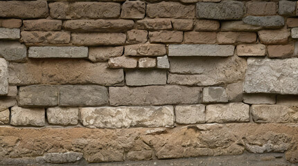 Obraz premium Stone Wall Texture. Brick Wall Background. Rough Stone Surface. Ancient Brickwork. Weathered Vintage Old Masonry Rustic Aged Architecture Pattern Urban Brown Grey Gray