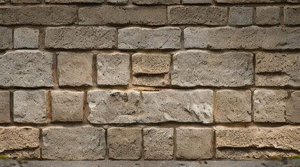 Fototapeta premium Stone Wall Texture. Brick Wall Background. Rough Stone Surface. Ancient Brickwork. Weathered Vintage Old Masonry Rustic Aged Architecture Pattern Urban Brown Grey Gray