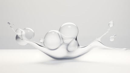 Minimalistic pure flow white liquid bubble, white plain background
