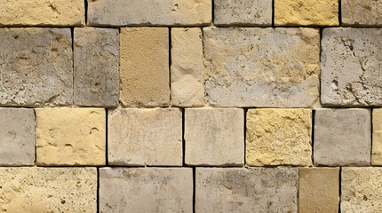 Obraz premium Stone Wall Texture. Brick Wall Background. Rough Stone Surface. Ancient Brickwork. Weathered Vintage Old Masonry Rustic Aged Architecture Pattern Urban Yellow