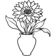 Cornflower flower on the vase outline illustration coloring book page design, Cornflower flower on the vase black and white line art drawing coloring book pages for children and adults