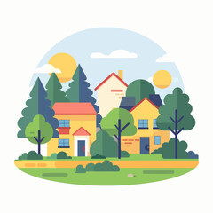 Fototapeta premium A small town with houses and trees