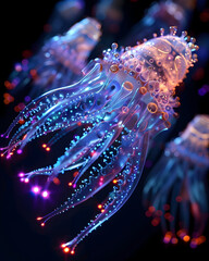 Obraz premium Captivating Bioluminescent Deep-Sea Creatures Thriving in the Mesopelagic Zone with Bizarre Adaptations