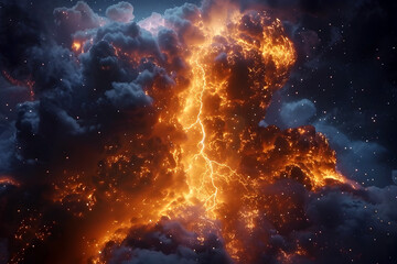 Fototapeta premium Captivating Thunderstorm Illuminating the Nightsky with Intense Lightning Strikes