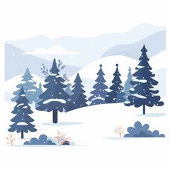 Fototapeta premium A winter scene with snow covered trees and mountains in the background