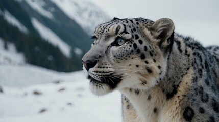 Obraz premium Majestic Snow Leopard in the snowy mountains, background image, stock photo
