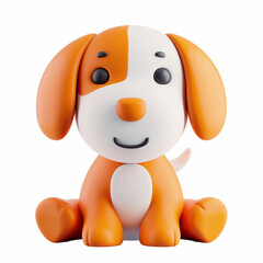 A cute cartoon dog with orange and white fur and a happy expression on its face, clip art 3d, isolated white background.