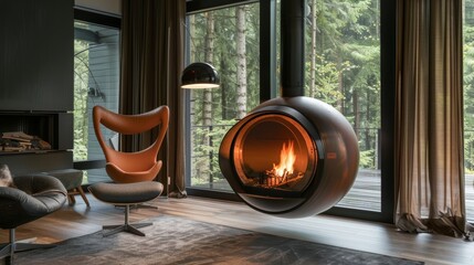 Obraz premium The rotating design of the fireplace adds an element of functionality allowing it to be easily enjoyed from different angles. 2d flat cartoon.