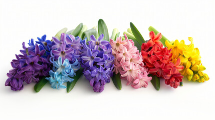 Beautiful rainbow hyacinth flowers on white background