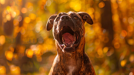 Aggressive dog shows dangerous teeth.